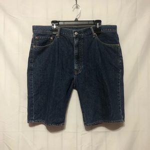Levis 505 Blue Jean Shorts Mens 40 Regular Fit Dark Wash Denim Red Tab